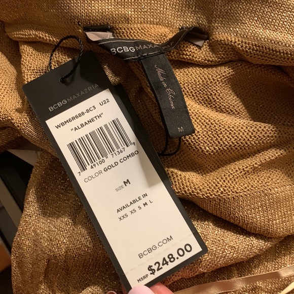 BCBG MAXI DRESS GOLD METALLIC SWEATER KNIT HALTER - Picture 5 of 5